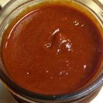 Red chili sauce ready to be poured over enchiladas, tamales, and tofu.