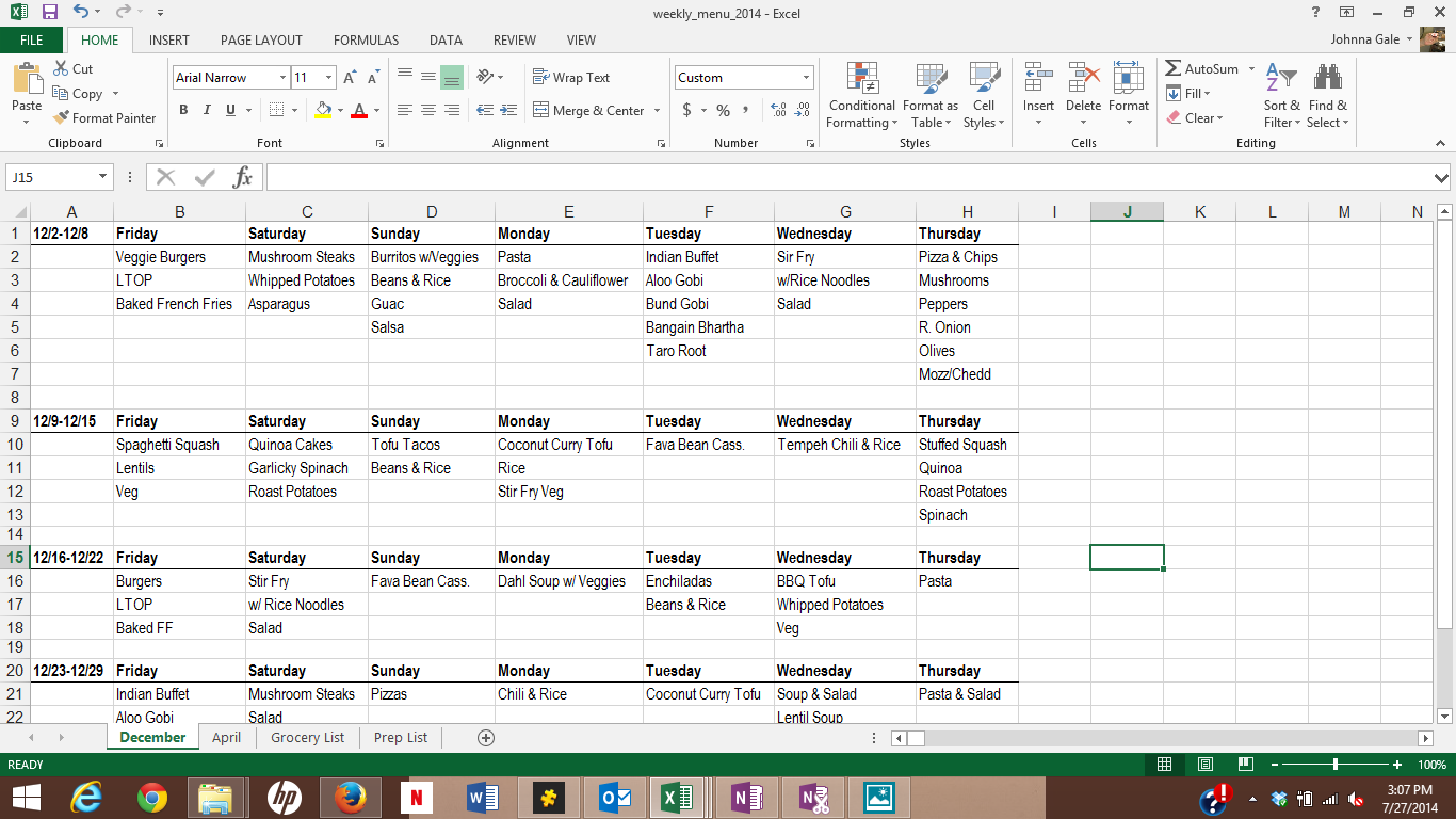 Planning ahead, stress free cooking