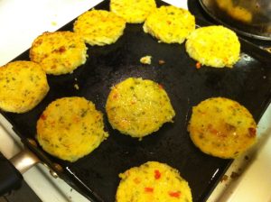 Searing polenta cakes