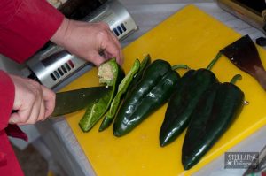 cutting poblanos